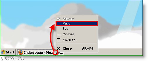 Schermafbeelding van Windows XP - Venster verplaatsen