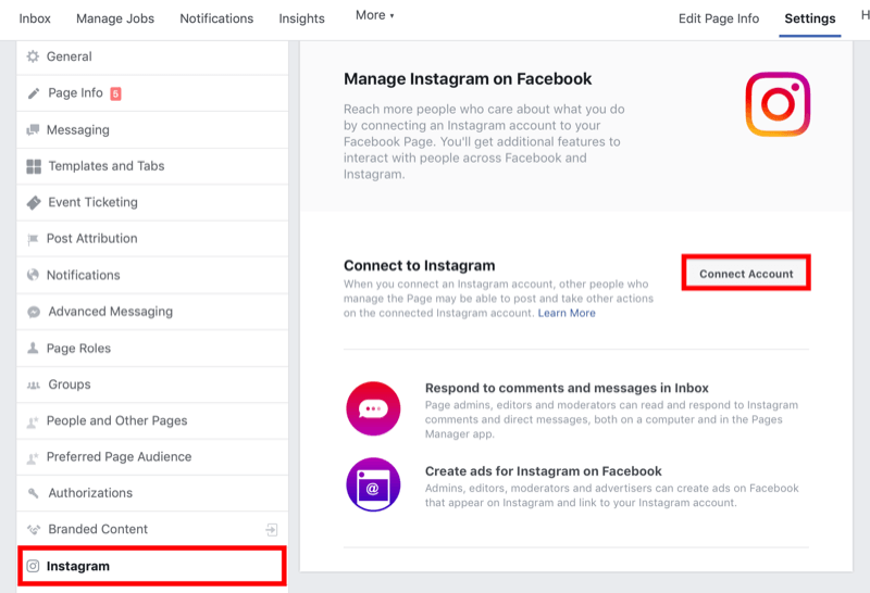 hoe je Facebook-pagina verbindt met Instagram-bedrijfsaccount in Facebook-pagina-instellingen