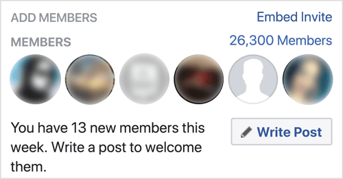 Klik op Bericht schrijven om nieuwe Facebook-groepsleden te verwelkomen.