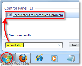 klik op de startbol van Windows 7 en zoek naar opnamestappen
