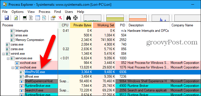 WmiPrvSE.exe in Process Explorer