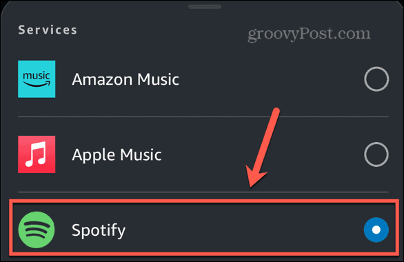 Alexa selecteert Spotify als standaardservice