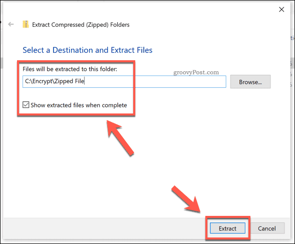 De extractie-opties voor een Windows zip-bestand