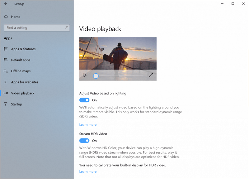 HDR-videoweergave Windows 10