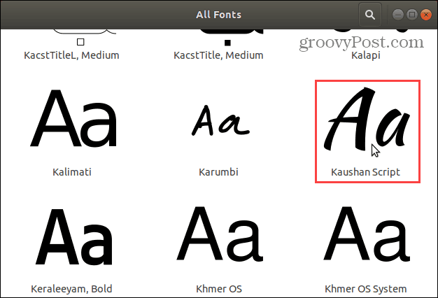 Lettertype in de lijst Alle lettertypen