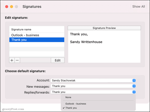 Selecteer een standaardhandtekening in Outlook