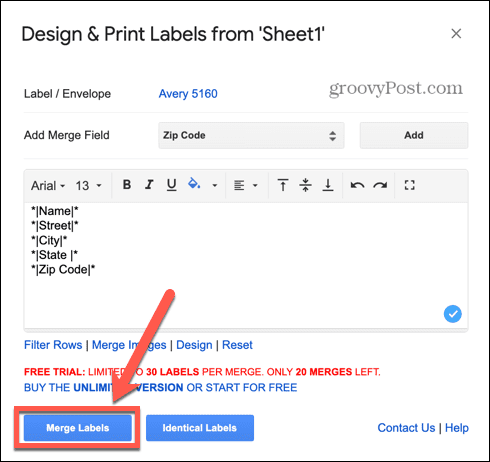 Google Spreadsheets samenvoeglabels