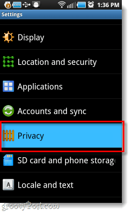 Android privacy instellingenmenu