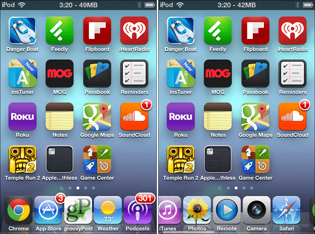 Vijf pictogrammen iOS Dock