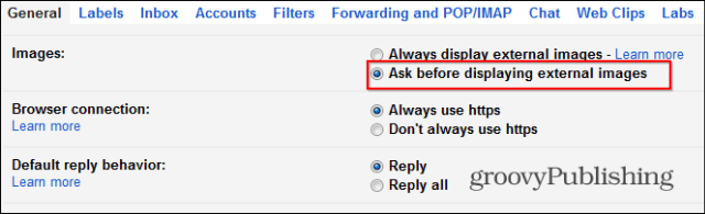 Hoe Gmail automatisch afbeeldingen laden uit te schakelen
