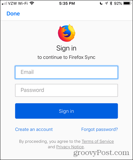 Voer uw e-mailadres en wachtwoord in Firefox voor iOS in