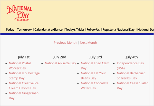 De Nationale Dagkalender is een hulpmiddel voor willekeurige nichevakanties die aansluiten bij uw marketingdoelen.
