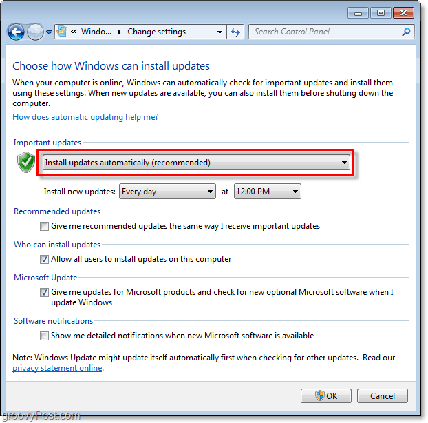 Windows 7 - Windows Update Configuratiemenu Screenshot