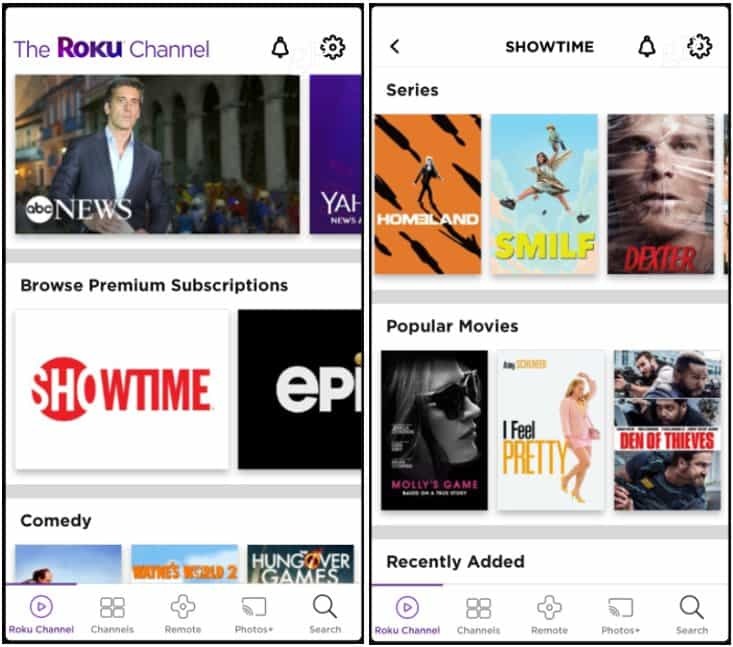 Premiumkanalen Roku Channel-app iOS
