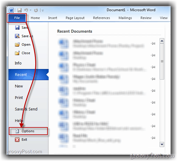 Hoe het optiemenu van Word 2010 te openen