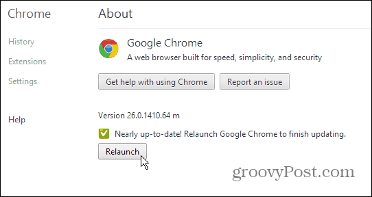 Google Chrome Over pagina - Update en herstart