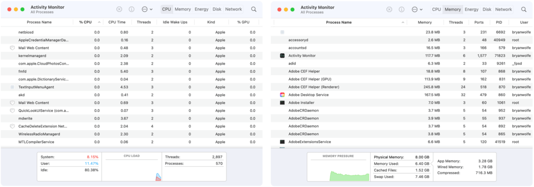 Activity Monitor CPU en geheugen