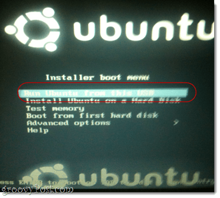 voer ubuntu uit vanaf deze usb