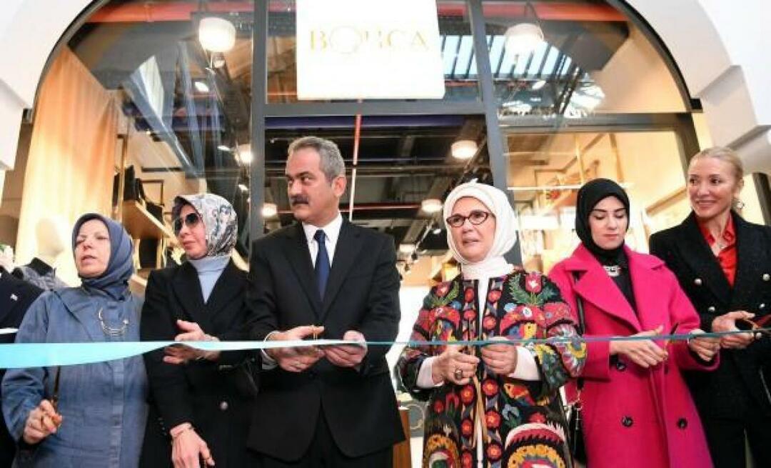 Emine Erdoğan knipte het lint door van de 'Bohça'-winkel in Galataport Istanbul