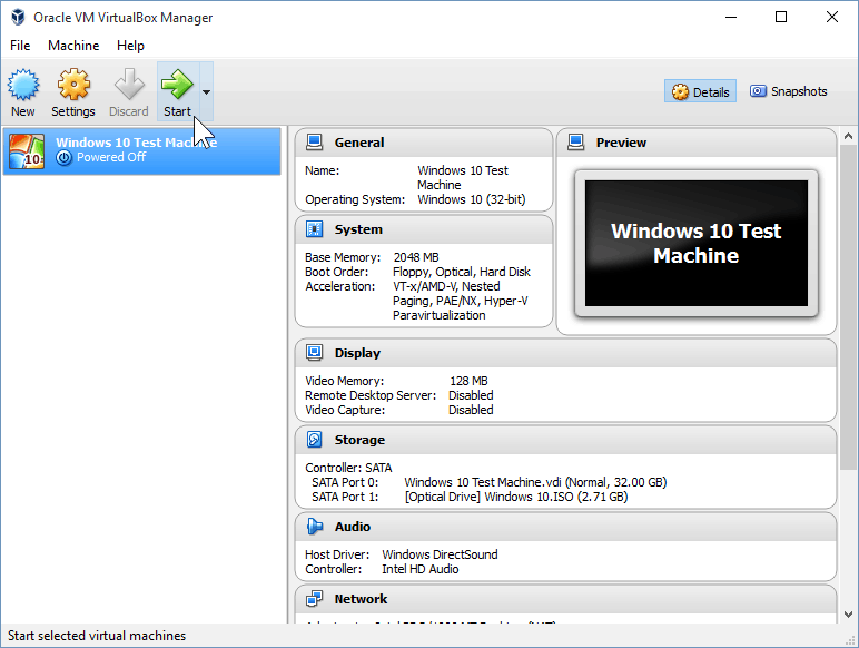 12 Start virtuele machine (installatie van Windows 10)