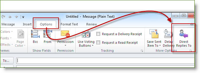 Klik op Opties en klik op Directe antwoorden in Outlook 2010