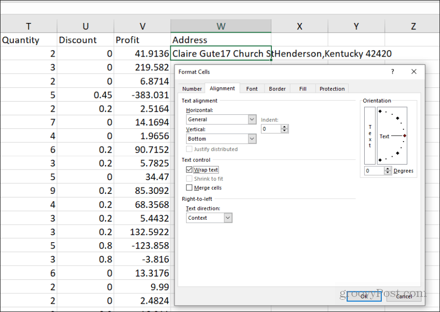 tekstomloop instellen in Excel