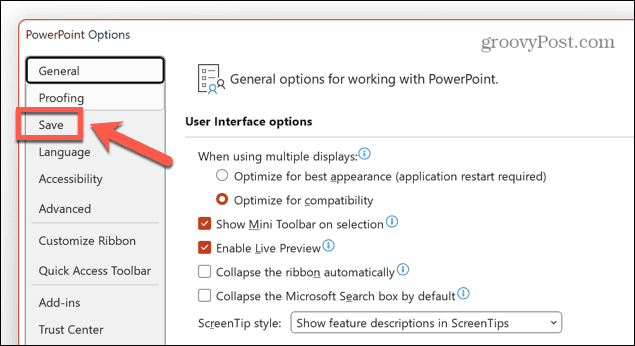 powerpoint-menu opslaan