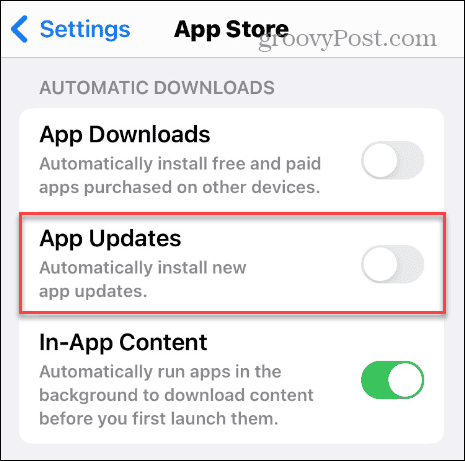 schakel automatische OS- en app-updates uit