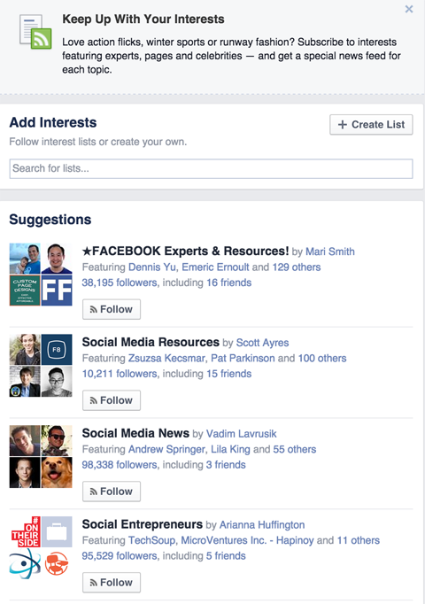 facebook interesses suggesties