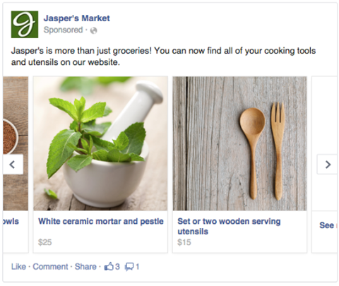 voorbeeld van een Facebook-advertentie voor meerdere producten
