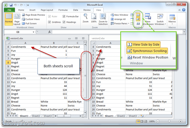 gesynchroniseerd scrollen met MS Office 2010 Excel