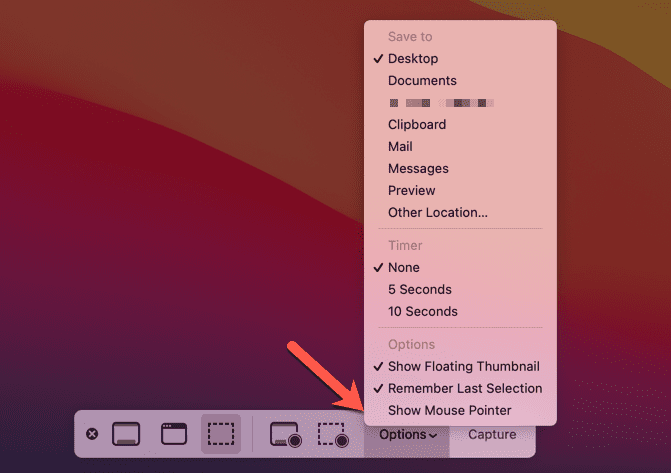 Opties voor schermafdrukbalk Mac
