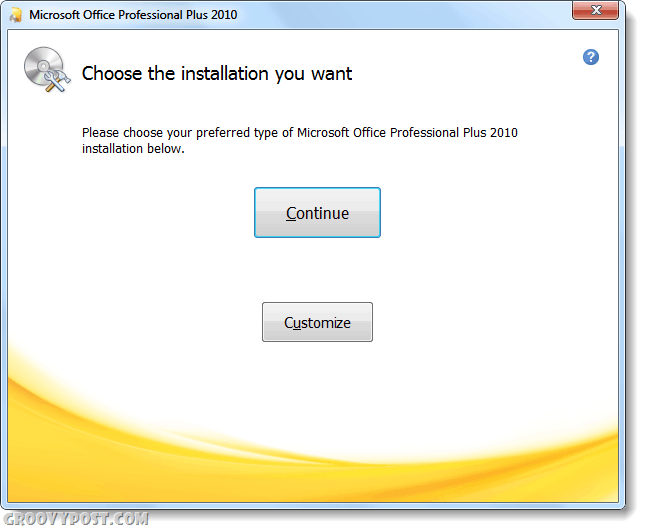 kies installatietype office 2010