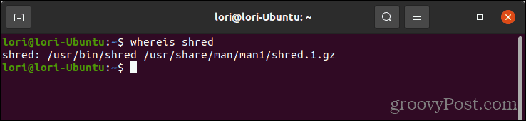 Voer het whereis shred-commando uit in Linux