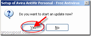 Vraag ja om Avira AntiVir Personal automatisch te laten updaten