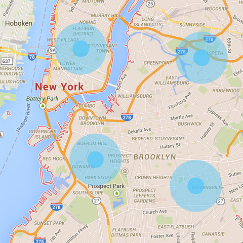 oriëntatiepunten in kaart gebracht in New York