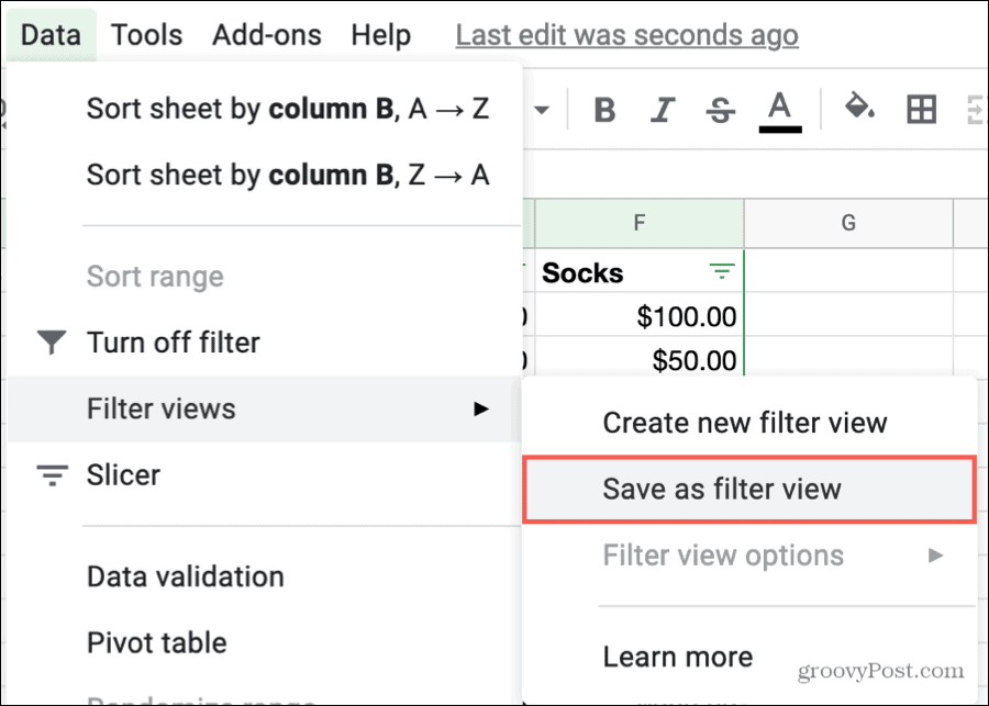 Opslaan als filterweergave in Google Spreadsheets