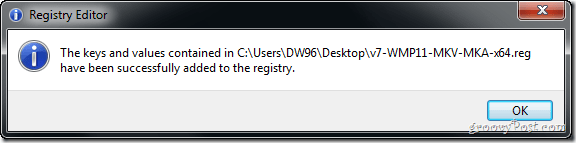 met succes registersleutels toegevoegd aan de computer