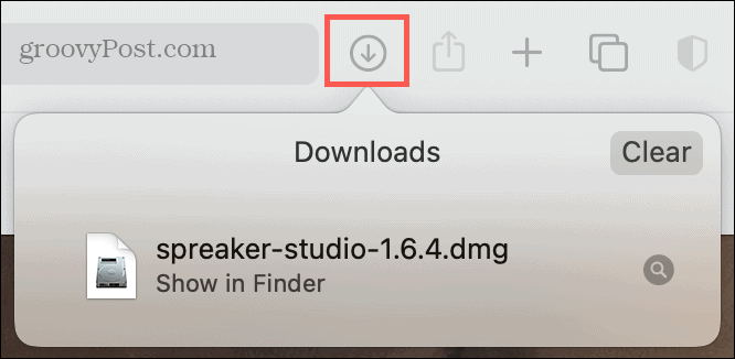 Toon downloads in Safari op macOS