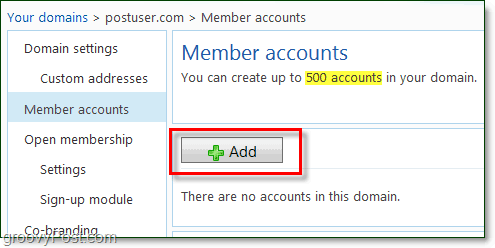 voeg accoutns-leden toe aan het e-mailadres van uw Windows Live-domein