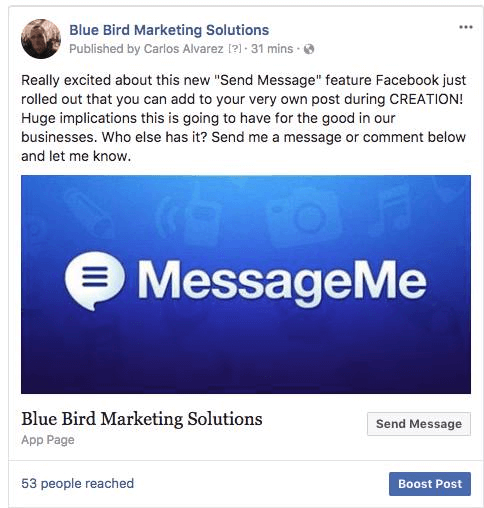 Facebook heeft de optie toegevoegd om een ​​knop toe te voegen aan paginaberichten waarmee gebruikers rechtstreeks in Messenger kunnen reageren.