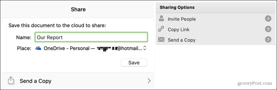 Word Share-instellingen op Mac