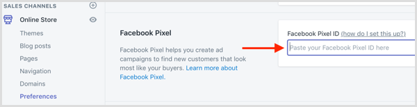 Plak uw Facebook Pixel-ID in Shopify.