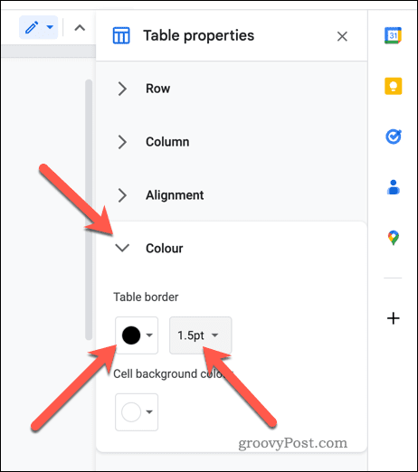 Stel tabelrandeigenschappen in Google Documenten in