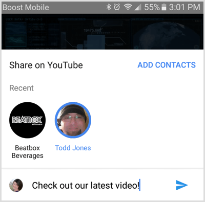Selecteer een contact om YouTube-video mee te delen