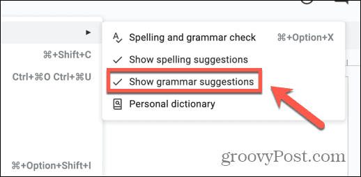 Het uitschakelen van Spellingsuggesties is een veelvoorkomende oorzaak van het niet werken van de spellingcontrole van Google Documenten
