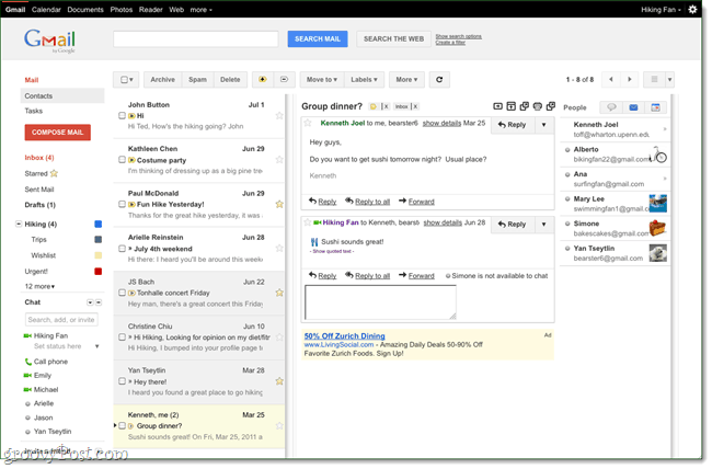 Gmail Labs: een nieuw leesvenster, net als Outlook