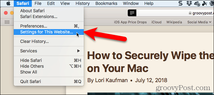Selecteer Instellingen voor deze website in Safari voor Mac