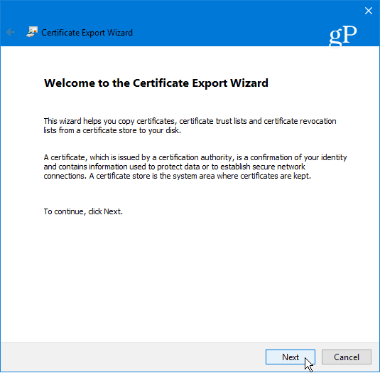 10 wizard voor exporteren van certificaten