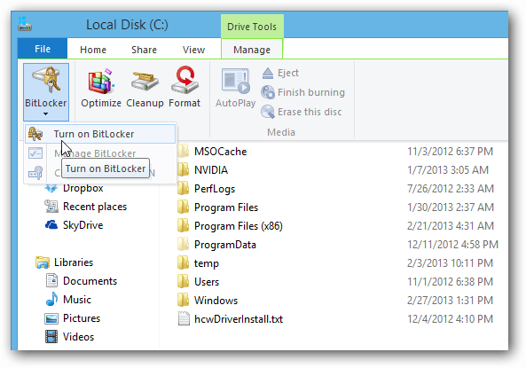 BitLocker File Explorer Ribbon